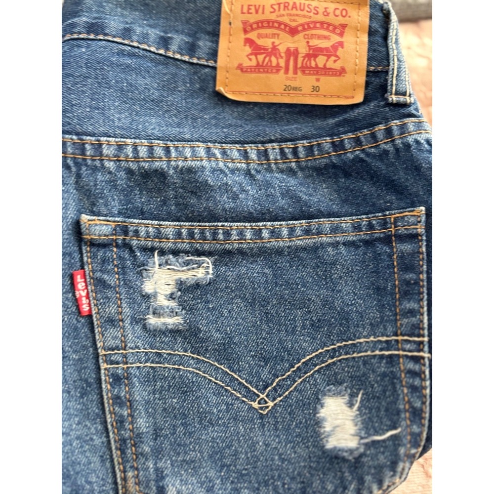 Levi's men's 511 shorts distressed 20 R 30 Waist Blue Denim Raw Hem